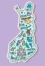 Colored Sticker of Hand drawn doodle Finland map.