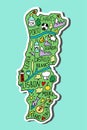 Colored Sticker of Hand drawn doodle Portugal map.