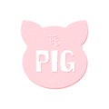 Colored sticker with pig`s head and lettering text on white background. Vector