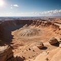 a colored stone desert valley under a bright cloudy sky. Royalty Free Stock Photo