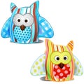 Colored stuffed pillows owls. Vector isolated on white background