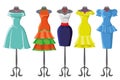 Colored summer dresses on mannequin.Fashion set