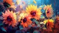 colored Sunflowers background. Illustration AI Generative