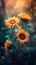 colored Sunflowers background. Illustration AI Generative