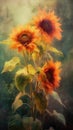 colored Sunflowers background. Illustration AI Generative