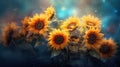 colored Sunflowers background. Illustration AI Generative