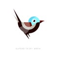 Colored superb fairy wren icon. Abstract bird composed of simple geometric shapes. Flat vector element for mobile app