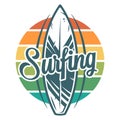 Surfboard surfing summer print. Hawaii board logo