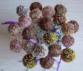 Colored sweet popcake cake pops candy.