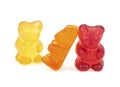 Colored sweet jelly marmalade teddy bears isolated on white background. Gummy bears