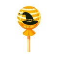 Colored sweets, lollipop, hard candy, caramel Halloween feast. Red color with elements of the holiday Halloween, Witch