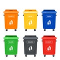 Colored tanks on wheels for sorting garbage vector flat isolated Royalty Free Stock Photo