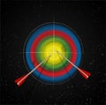 A colored target on a black background. Archery in the center of the target. Targetting or marketing.