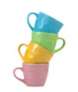 Colored tea cups and saucers. Royalty Free Stock Photo