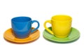 Colored teacups and saucers Royalty Free Stock Photo