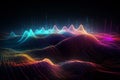 Colored tech landscape with binary dots on waves Royalty Free Stock Photo