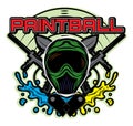 Colored template for design on the theme of paintball his helmet, weapon, blots