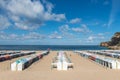 Colored tents on the beach, Nazare (Portugal)