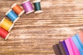Colored thread laid out in front of lightning Royalty Free Stock Photo