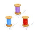 Colored thread reel with needle.