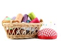 Colored threads in basket Royalty Free Stock Photo