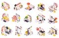Colored Time Management Planning Schedule Isometric Icon Set
