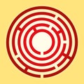 Colored tiny circular maze, red radial labyrinth