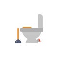 colored toilet bowl and plunger illustration. Element of construction tools for mobile concept and web apps. Detailed toilet bowl