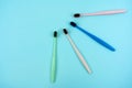 Colored toothbrushes made from recycled plastic