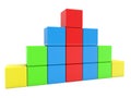 Colored toy blocks are stacked in columns of different sizes