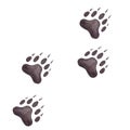 Colored track of bear, grizzly, pandas. Brown paw wild animal footprint. Hand drawn watercolor illustration isolated on