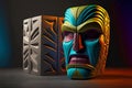 Colored Traditional Wooden Tiki Mask South American Indians