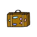 Colored Travel suitcase drawn by hand in doodle style. Vector icon for web design. Isolated on a white background. EPS 10 Royalty Free Stock Photo