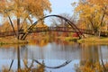 Beautiful fall landscape with a bridge in the city park.