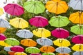 Colored umbrellas in the air. Royalty Free Stock Photo