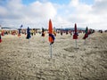 Colored umbrellas in Deauville beach, Normandie, France Royalty Free Stock Photo