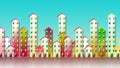 Colored urban agglomeration of a suburb - concept illustration against a blue background