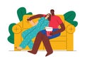 Colored vector flat style illustration. Loving couple watching TV at home