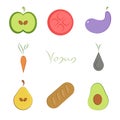 Colored vector icons with vegetarian food