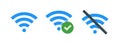 colored vector icons of wifi connect disconnect and not available.