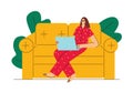 Colored vector illustration flat style. A woman works from home on self-isolation.