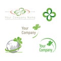 Colored vector logo or icon, symbol of earth globe, globe with green shamrock luck. Royalty Free Stock Photo
