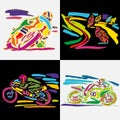 Colored vector silhouette of biker sketch outline