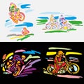 Colored vector silhouette of biker sketch outline