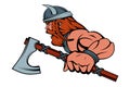 Colored viking warrior with a traditional battle ax in his hand, suitable as logo or team mascot. Royalty Free Stock Photo