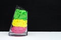Colored washcloths in a glass vase