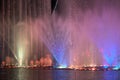 Colored water artificial evening lighting fountain water