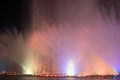 Colored water artificial evening lighting fountain water