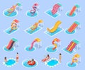 Water Park Aquapark Isometric Icon Set