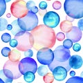 Colored watercolor circles. Seamless pattern. Rainbow bubbles. Hand-drawn illustration Royalty Free Stock Photo